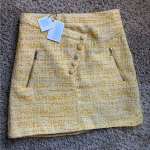 Elegant Yellow Tweed Mini Skirt with Button Accents